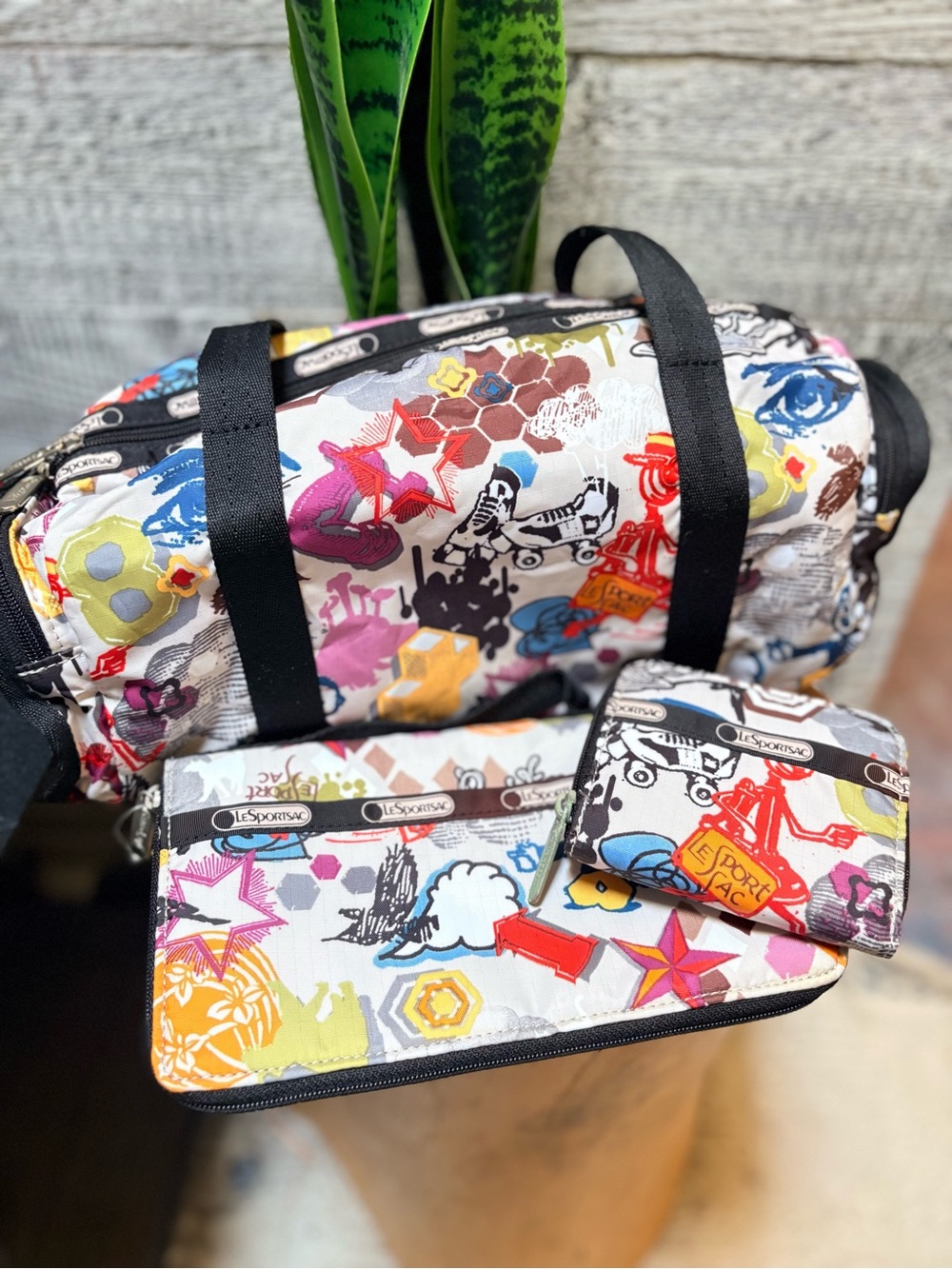 LeSportsac | Pop Art/Graffiti-Style Nylon Mini Travel Duffel/Passport/Wallet Set